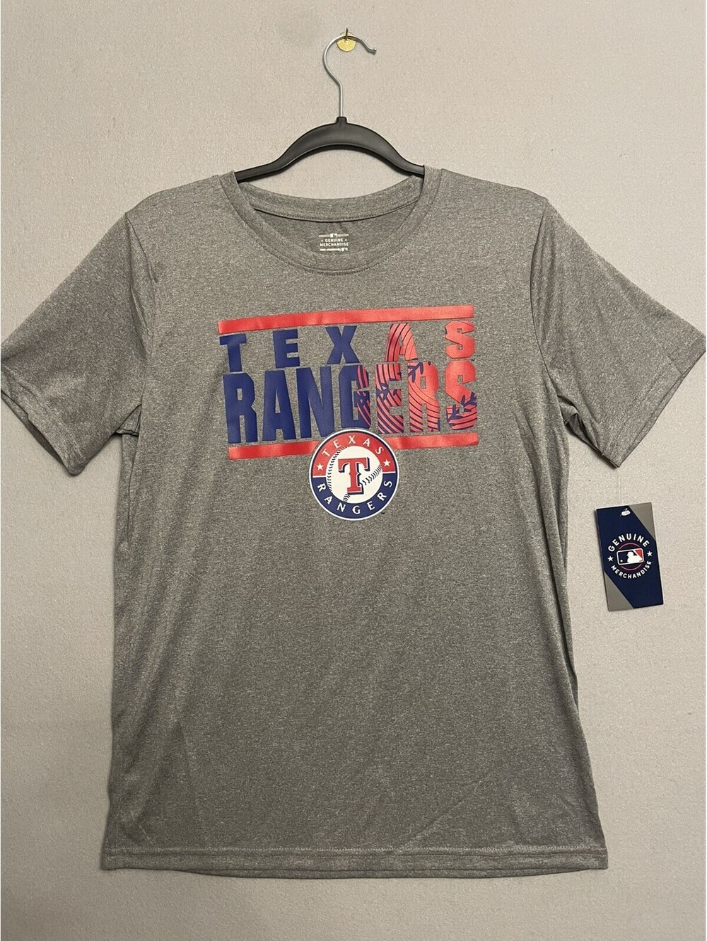 Texas Rangers Gray Boys MLB Youth XL 16/18 Dry Fit T-Shirt Genuine Merchandise